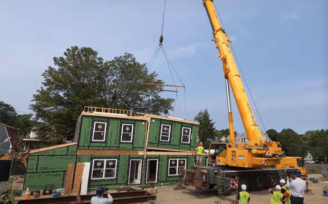 Modular boxes craned onto the foundation